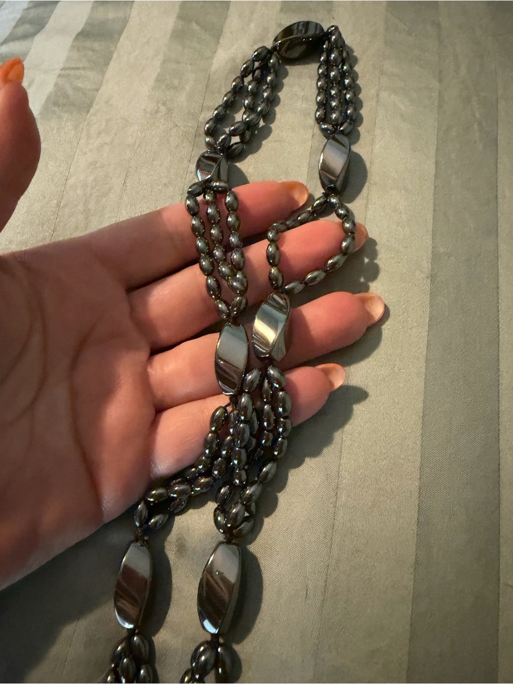 Hematite Multi-Strand Beaded Necklace - bundle w/the earrings! Sterling clasp!